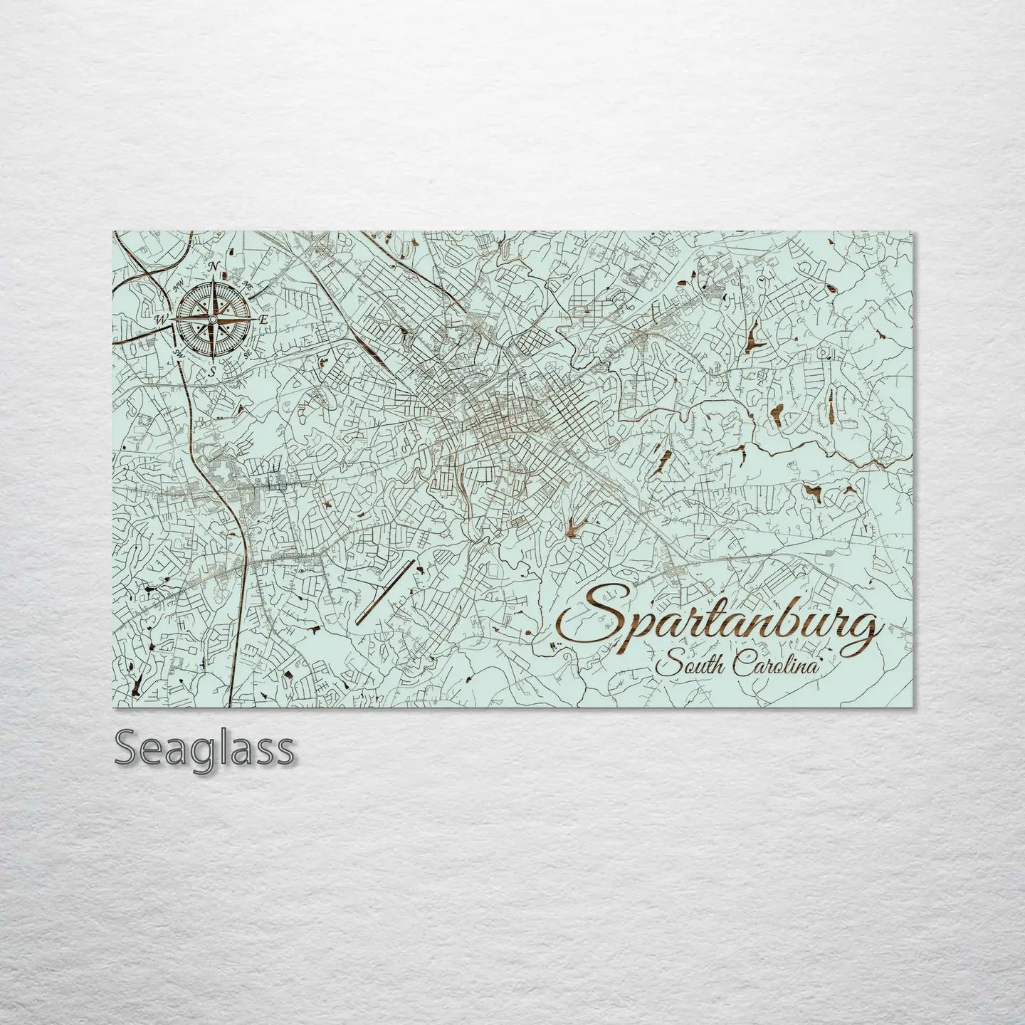 Wooden Spartanburg City Street Map