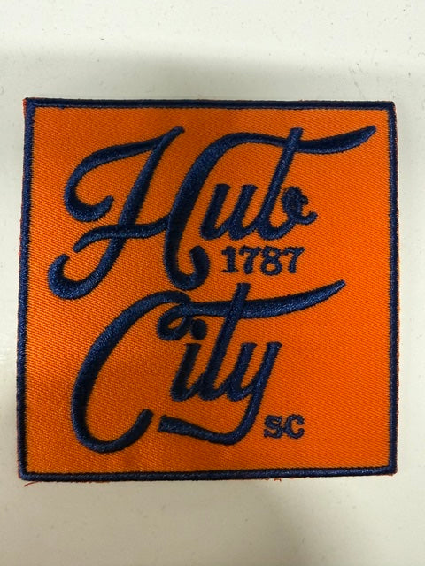 Close-up detail of the Hub City patch on the Zip Up Hoodie