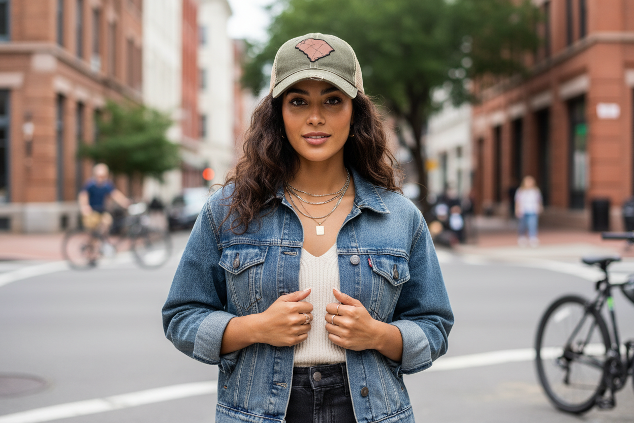 Woman wearing Legacy SC Patch Hat outdoors
