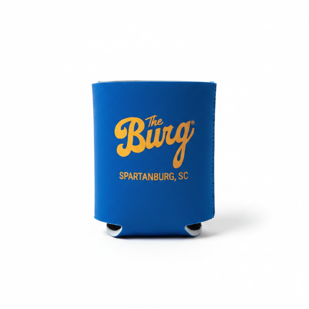 Studio shot of The Burg Koozie
