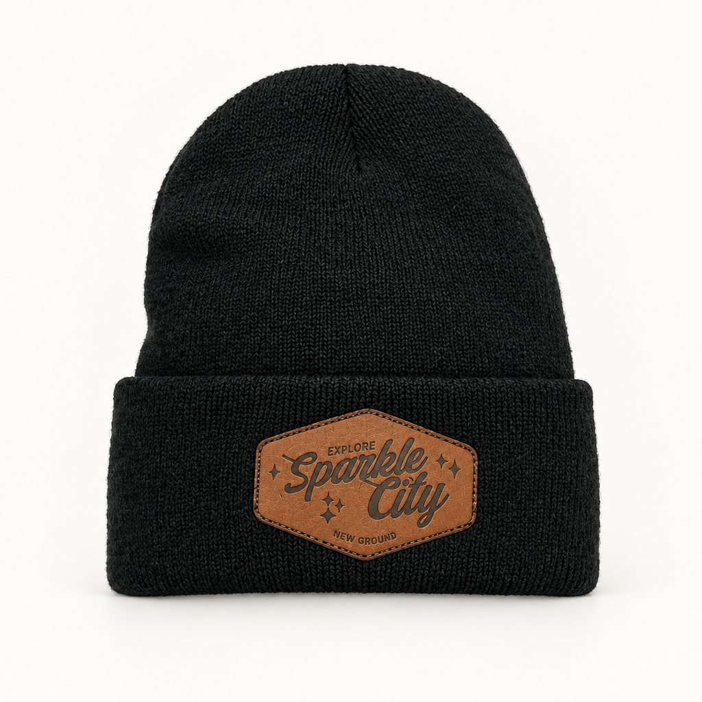 Sparkle City lined cuffed beanie in a studio product photo