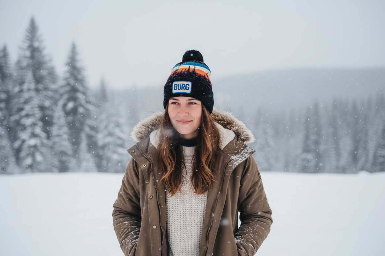 Person wearing Burg Beanie in winter