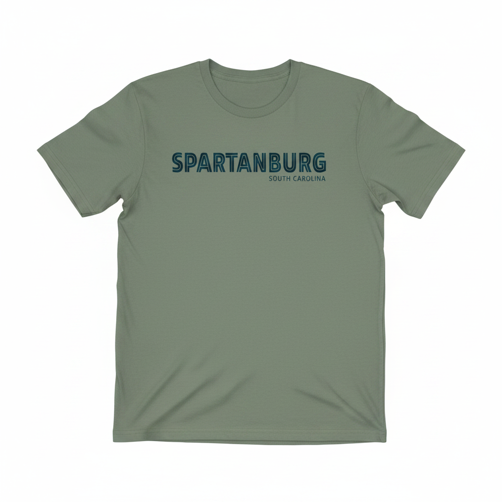 Spartanburg SC sage green tee studio shot