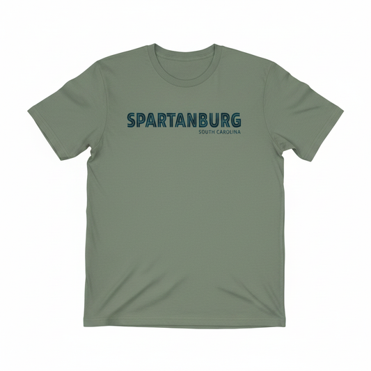 Spartanburg SC sage green tee studio shot