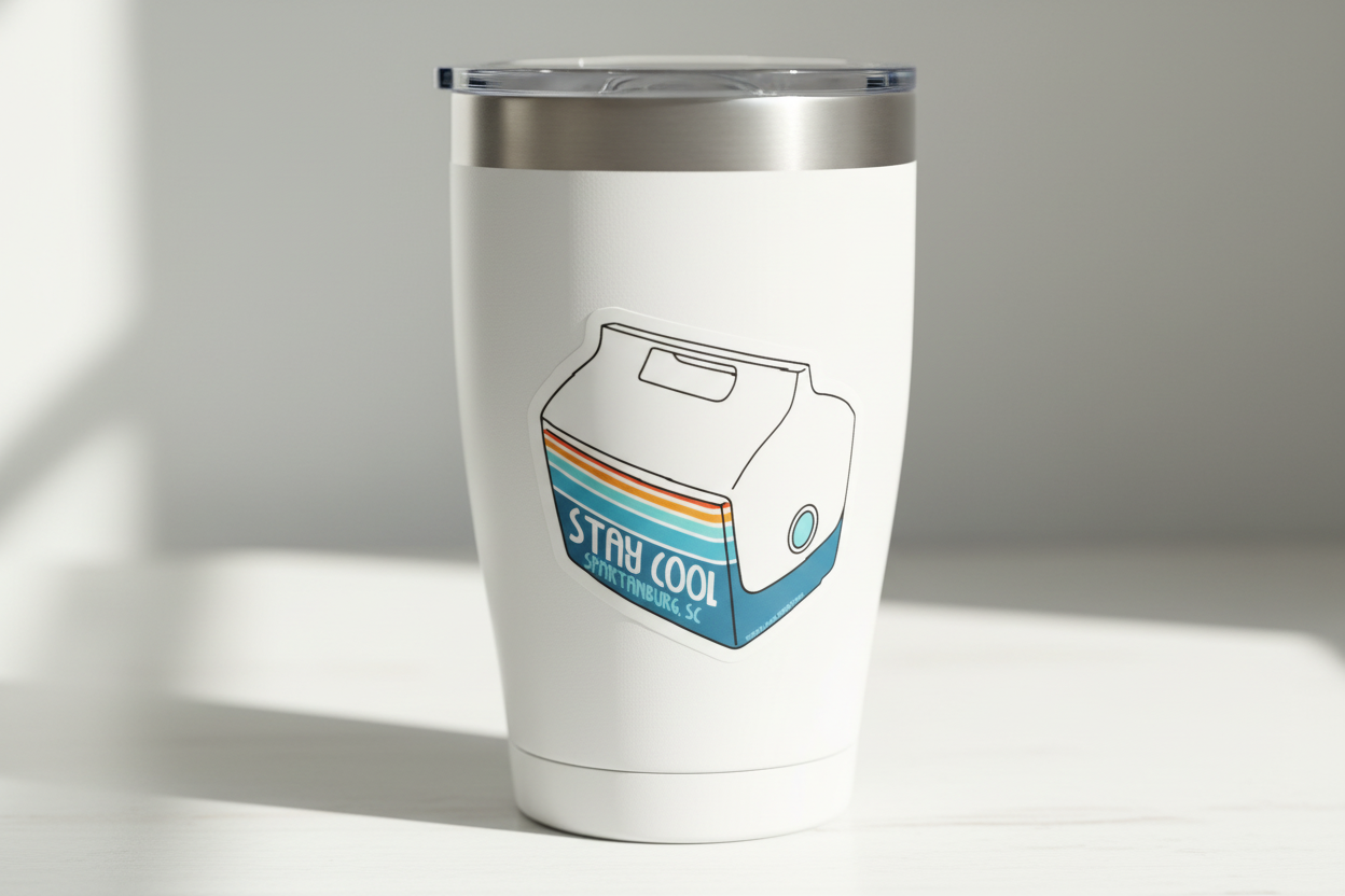 Cooler Shaped Sticker Variant 2 on a tumbler