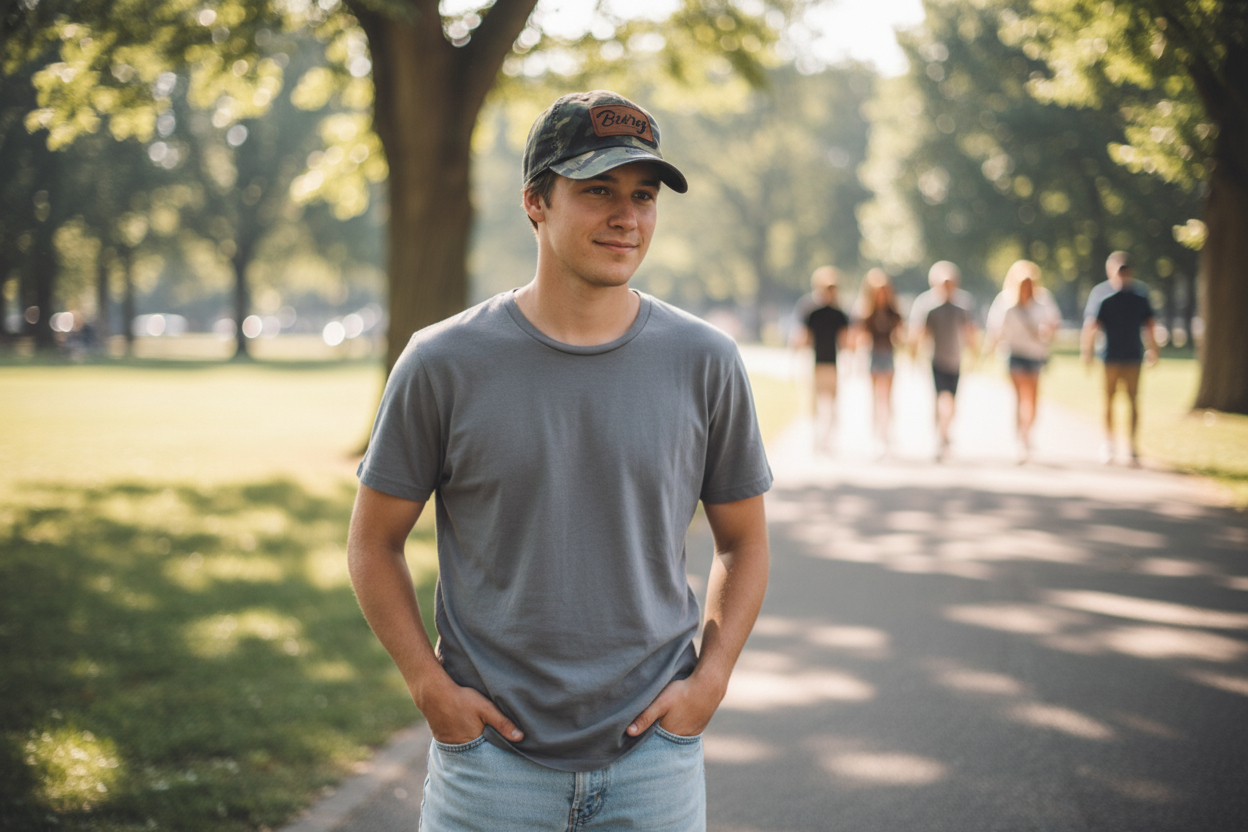 Person wearing 47 Brand Burg Camo Hat outdoors