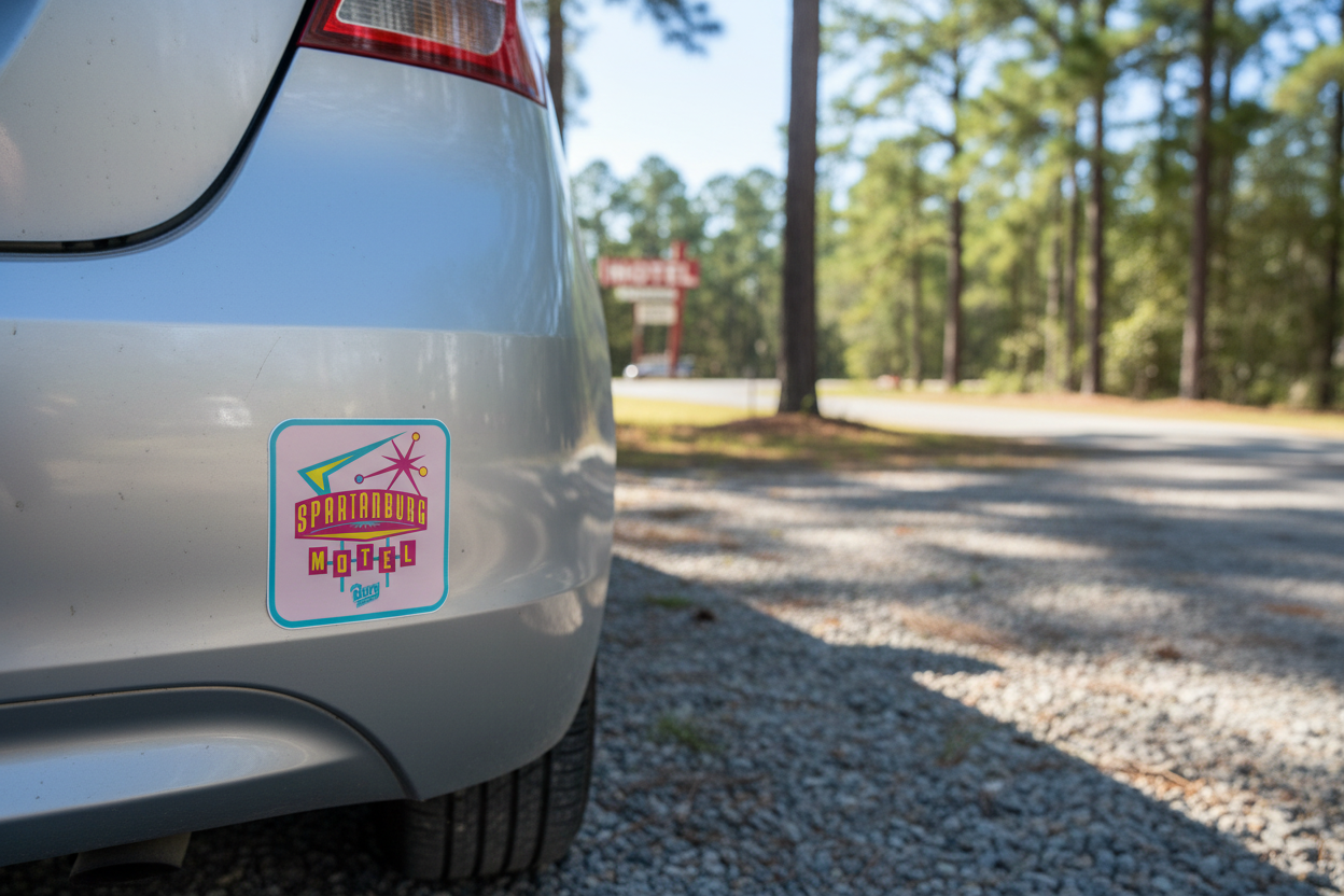 Spartanburg Motel Sticker on a car bumper