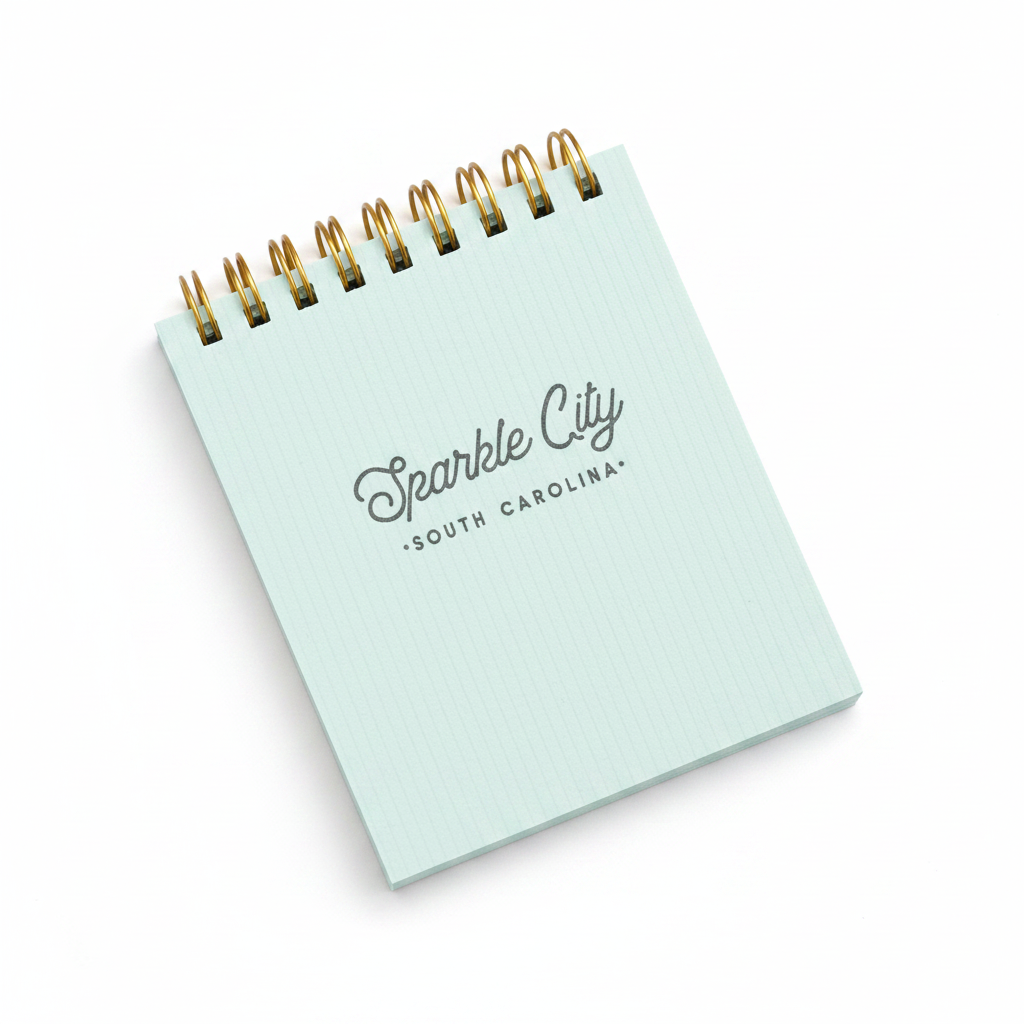 Mini Note Pad Sparkle City South Carolina studio shot on white background