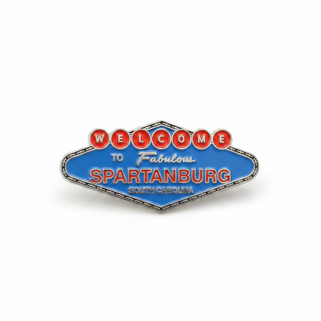 Welcome to Spartanburg Las Vegas style enamel pin - studio shot