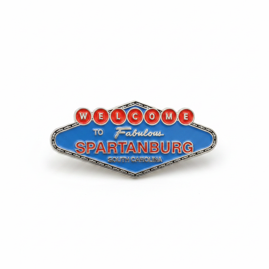 Welcome to Spartanburg Las Vegas style enamel pin - studio shot