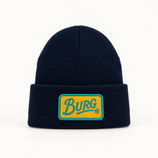 BURG patch sherpa-lined beanie front-facing studio product shot