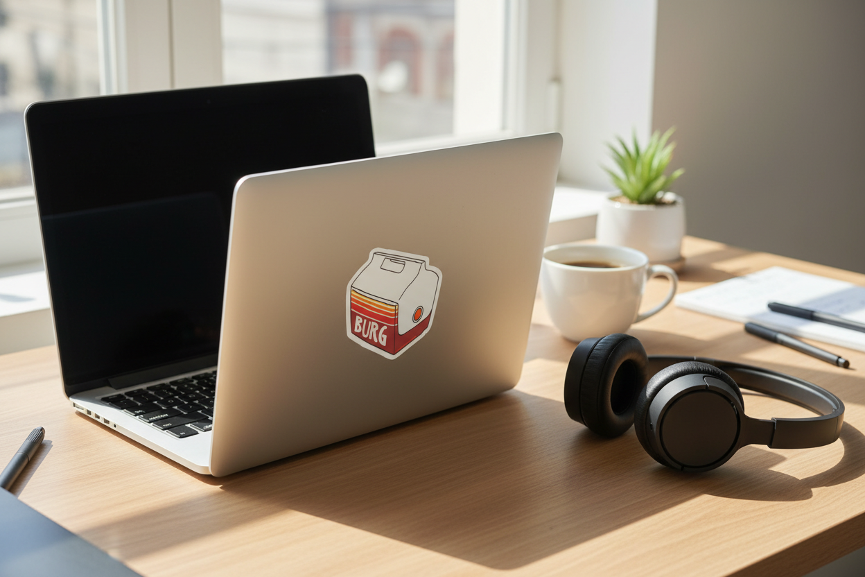 Cooler Shaped Sticker Variant 1 on a laptop