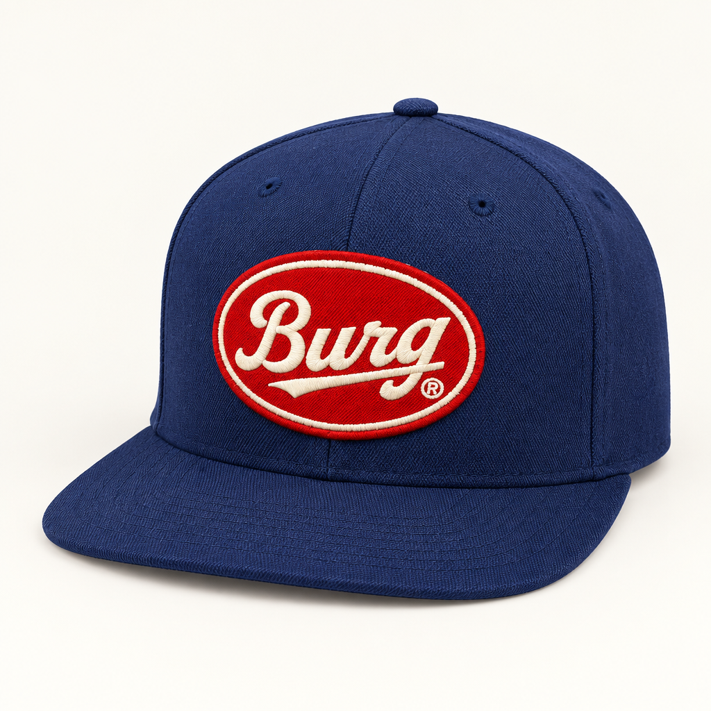 BURG Flex 110 Snapback Cap in a professional studio product shot, front three-quarter view