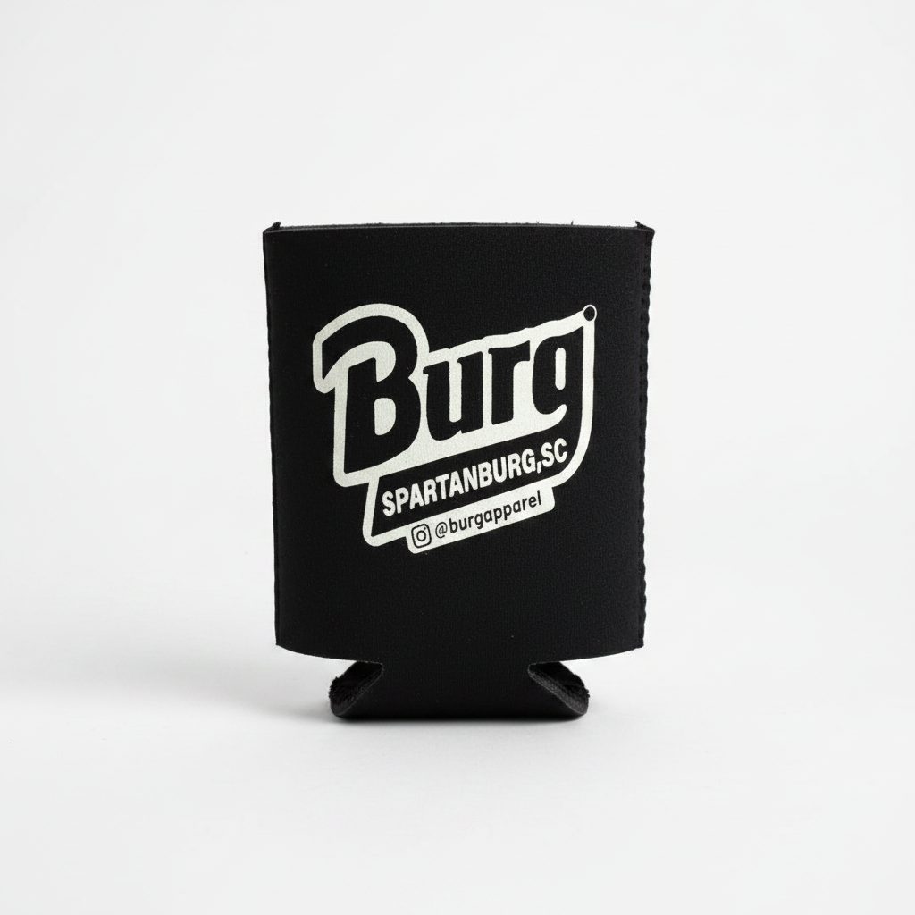 Studio shot of Livin' My BURG Life Koozie