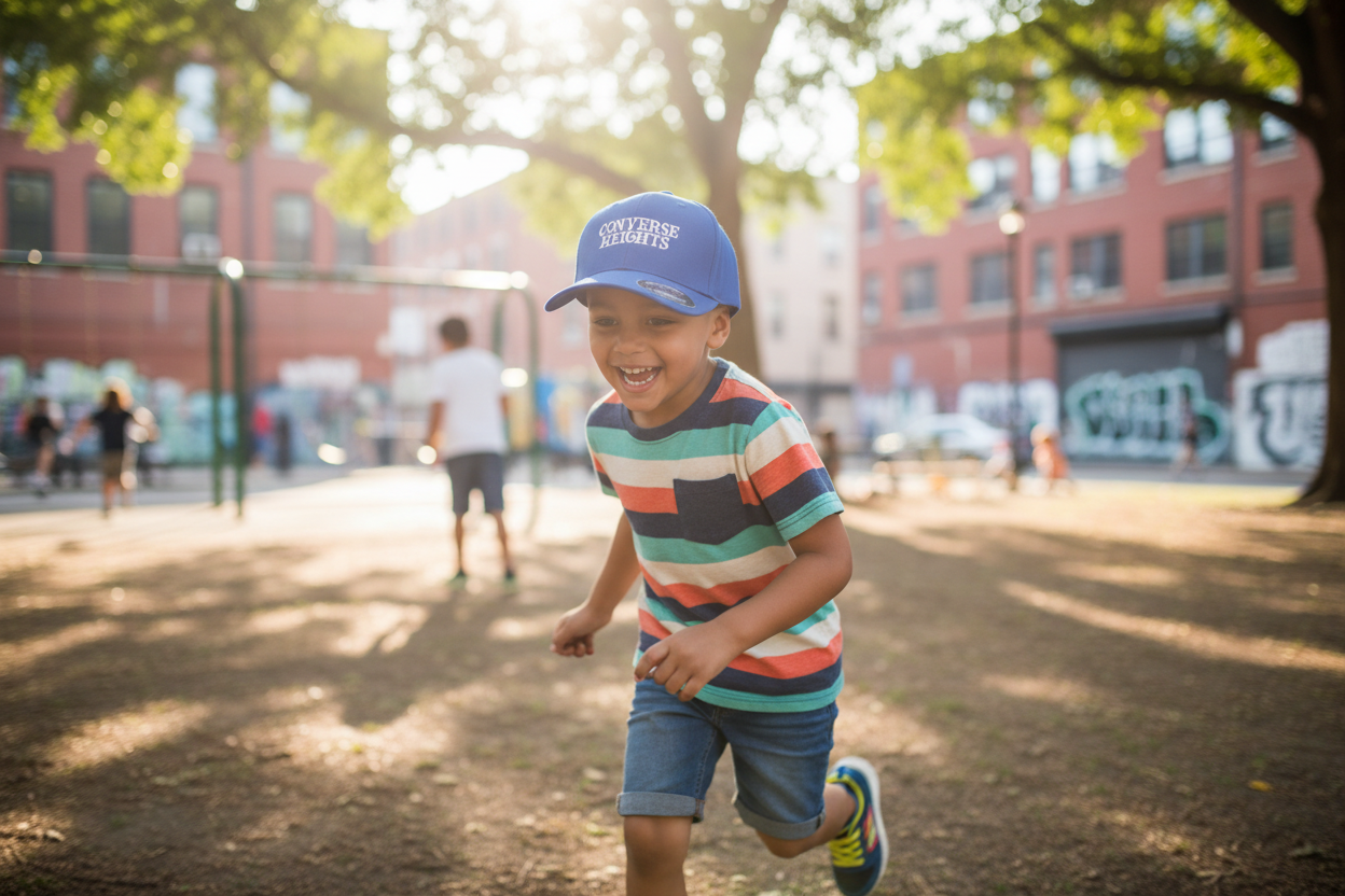 Child wearing Converse Heights Flexfit Youth Hat outdoors