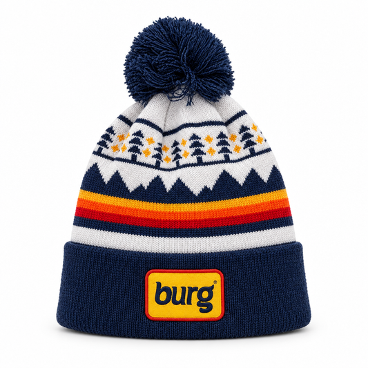 Locale recycled pom beanie, studio shot on white