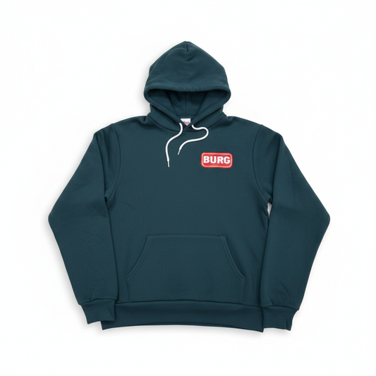 Studio shot of Bella Canvas Sponge Fleece Hoodie Burg Logo