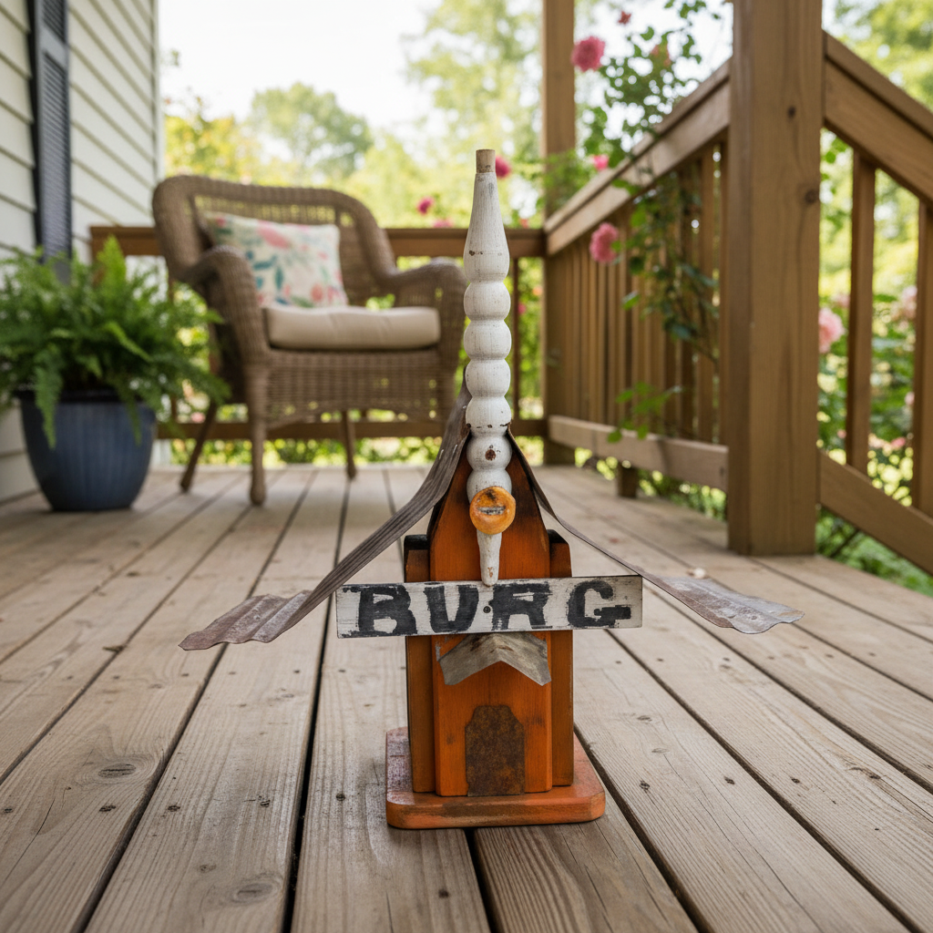 Orange Wooden Burg House on porch