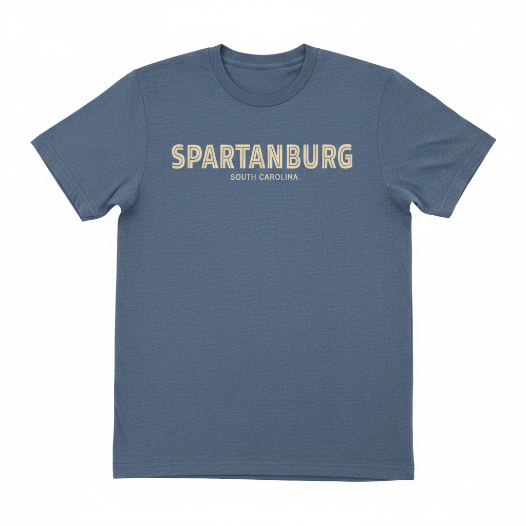 Spartanburg SC heather blue tee studio shot