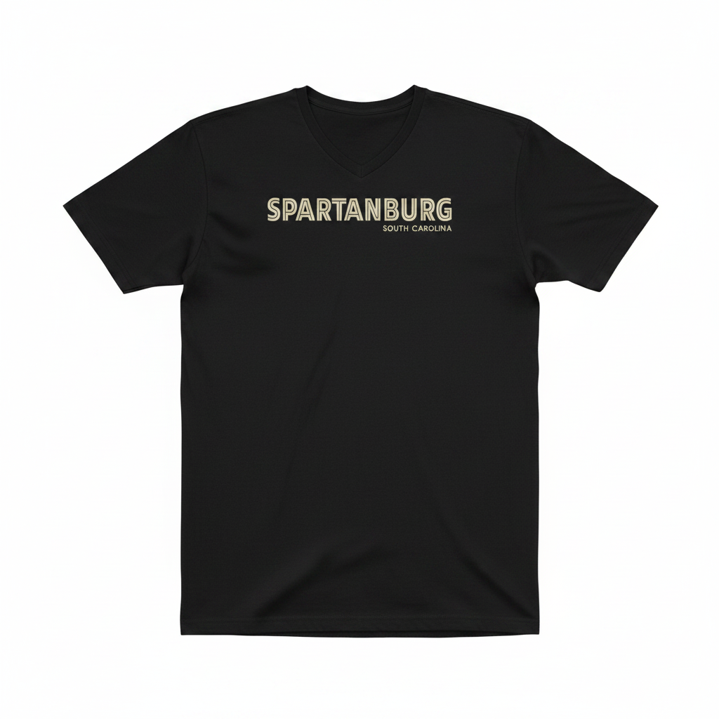 Spartanburg black v-neck studio shot